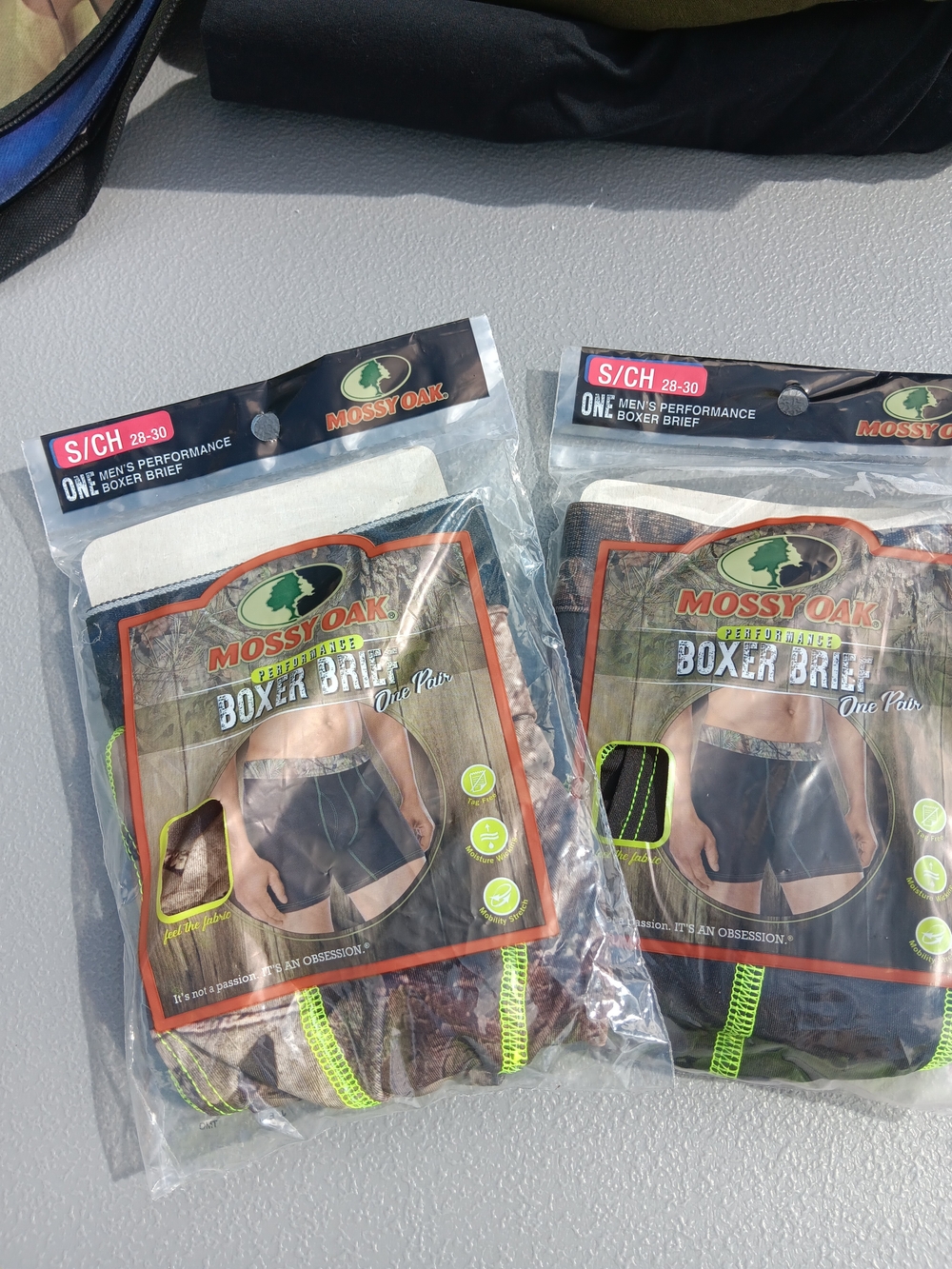 Mossy Oak Black Boxer Briefs with Neon Green Trim (2 Pack)